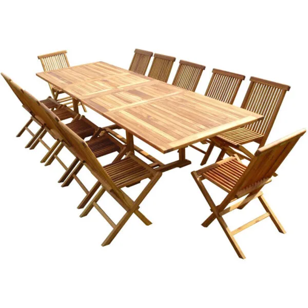 Ensemble salon de jardin en teck aspect huilé KALOA 12 chaises JUMAK