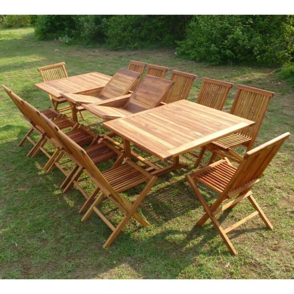 Ensemble salon de jardin en teck aspect huilé KALOA 12 chaises JUMAK – Image 2