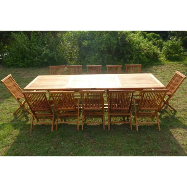 Ensemble salon de jardin en teck aspect huilé KALOA 12 chaises JUMAK – Image 3