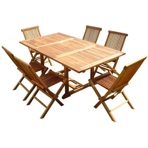 Ensemble salon de jardin en teck aspect huilé SIDAN 6 chaises JUMAK