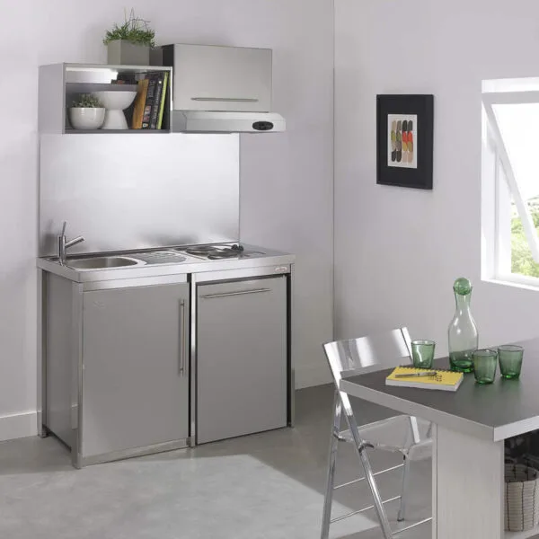 MODERNA Kitchenette complète METALLINE 120x60 Gris Aluminium