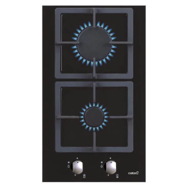 CATA Domino gaz SCI 3002 BK Verre noir 2 feux