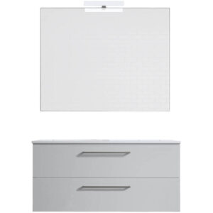 Ensemble de salle de bain meuble suspendu 100cm DOUBLE CLASSIC blanc brillant - Vasque - Miroir - Applique