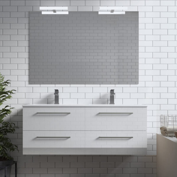 Meuble de salle de bain suspendu 120cm DOUBLE CLASSIC blanc - Vasque en céramique – Image 2