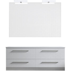 Ensemble de salle de bain meuble suspendu 120cm DOUBLE CLASSIC blanc brillant - Vasque - Miroir - Applique