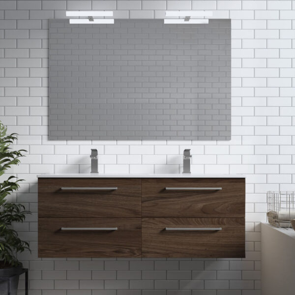 Meuble de salle de bain suspendu 120cm DOUBLE CLASSIC bois foncé - Vasque en céramique – Image 2