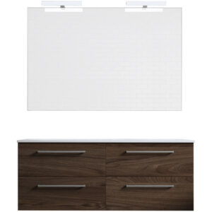 Ensemble de salle de bain meuble suspendu 120cm DOUBLE CLASSIC bois foncé - Vasque - Miroir - Applique