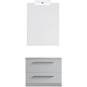 Ensemble de salle de bain meuble suspendu 60cm DOUBLE CLASSIC blanc brillant - Vasque - Miroir - Applique