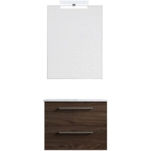 Ensemble de salle de bain meuble suspendu 60cm DOUBLE CLASSIC bois foncé - Vasque - Miroir - Applique