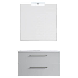 Ensemble de salle de bain meuble suspendu 80cm DOUBLE CLASSIC blanc brillant - Vasque - Miroir - Applique