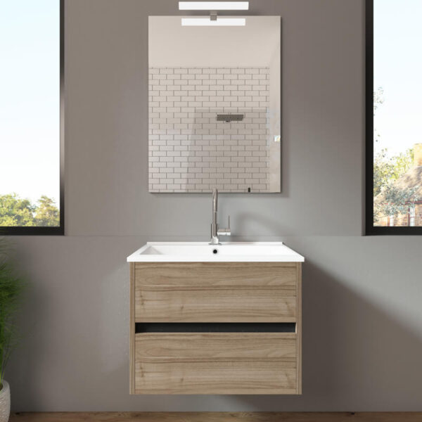 Meuble de salle de bain suspendu 60cm DOUBLE EDGE bois clair - Vasque en céramique – Image 2