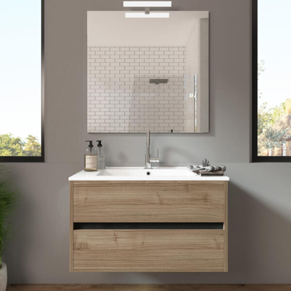 Meuble de salle de bain suspendu 80cm DOUBLE EDGE bois clair - Vasque en céramique – Image 2