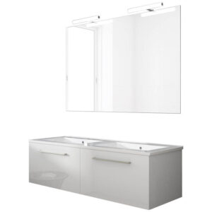 Ensemble de salle de bain meuble suspendu 120cm NICE CLASSIC blanc brillant - Vasque - Miroir - Applique