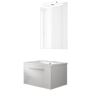 Ensemble de salle de bain meuble suspendu 60cm NICE CLASSIC blanc brillant - Vasque - Miroir - Applique