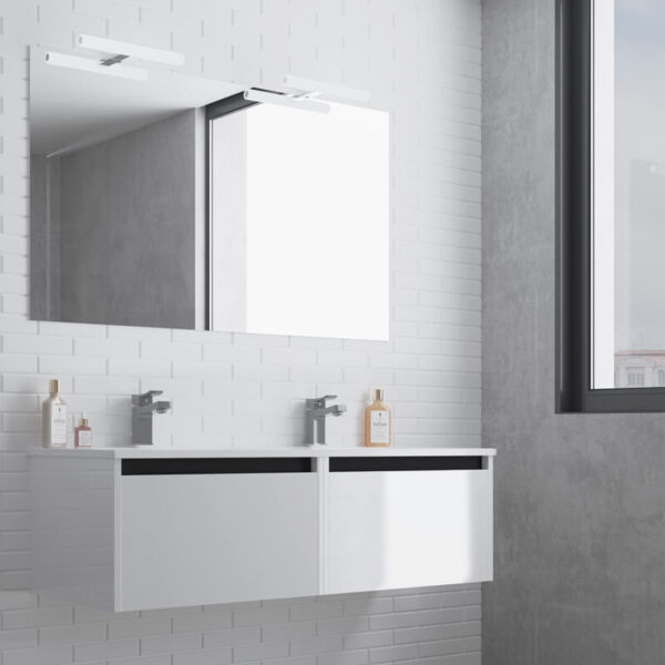 Meuble de salle de bain suspendu 120cm NICE EDGE blanc brillant - Vasque en céramique – Image 2