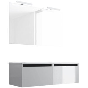 Ensemble de salle de bain meuble suspendu 120cm NICE EDGE blanc brillant - Vasque - Miroir - Applique