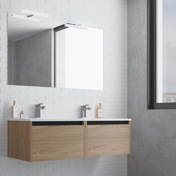 Meuble de salle de bain suspendu 120cm NICE EDGE bois clair - Vasque en céramique – Image 2