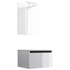 Ensemble de salle de bain meuble suspendu 60cm NICE EDGE blanc brillant - Vasque - Miroir - Applique
