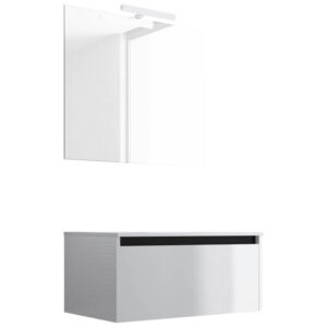 Ensemble de salle de bain meuble suspendu 80cm NICE EDGE blanc brillant - Vasque - Miroir - Applique