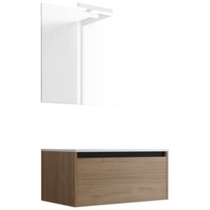 Ensemble de salle de bain meuble suspendu 80cm NICE EDGE bois clair - Vasque - Miroir - Applique