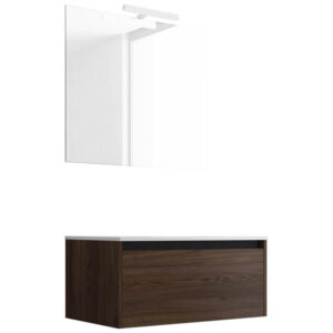 Ensemble de salle de bain meuble suspendu 80cm NICE EDGE bois foncé - Vasque - Miroir - Applique
