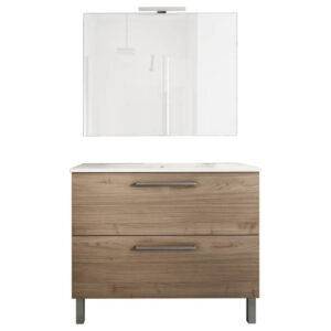 Ensemble de salle de bain meuble 100cm STAY TWO CLASSIC bois clair - Vasque - Miroir - Applique