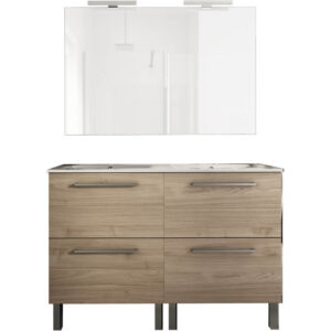 Ensemble de salle de bain meuble 120cm STAY TWO CLASSIC bois clair - Vasque - Miroir - Applique