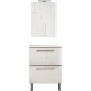 Ensemble de salle de bain meuble 60cm STAY TWO CLASSIC blanc brillant - Vasque - Miroir - Applique