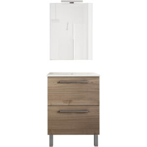 Ensemble de salle de bain meuble 60cm STAY TWO CLASSIC bois clair - Vasque - Miroir - Applique