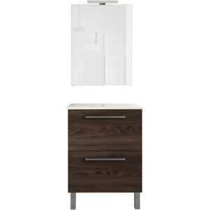 Ensemble de salle de bain meuble 60cm STAY TWO CLASSIC bois foncé - Vasque - Miroir - Applique