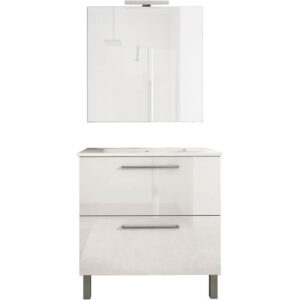 Ensemble de salle de bain meuble 80cm STAY TWO CLASSIC blanc brillant - Vasque - Miroir - Applique