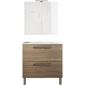 Ensemble de salle de bain meuble 80cm STAY TWO CLASSIC bois clair - Vasque - Miroir - Applique
