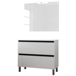 Ensemble de salle de bain meuble 100cm STAY TWO EDGE blanc brillant - Vasque - Miroir - Applique