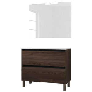 Ensemble de salle de bain meuble 100cm STAY TWO EDGE bois foncé - Vasque - Miroir - Applique