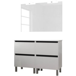 Ensemble de salle de bain meuble 120cm STAY TWO EDGE blanc brillant - Vasque - Miroir - Applique