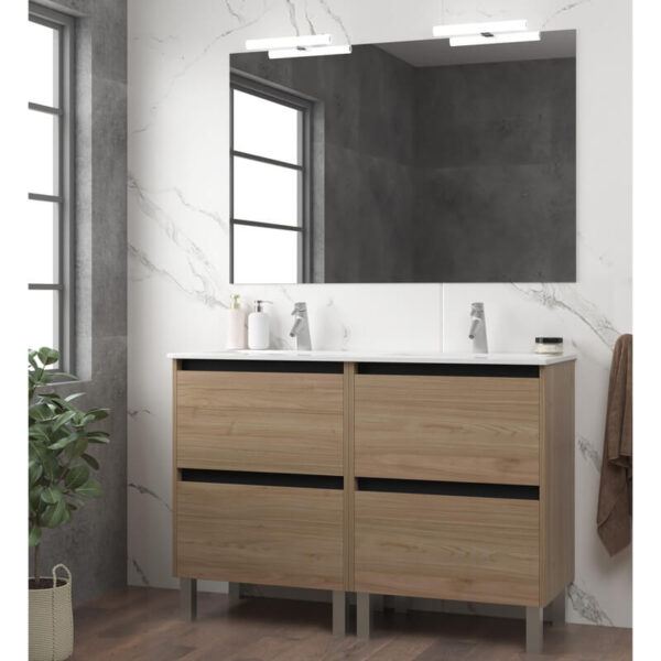 Meuble de salle de bain 120cm STAY TWO EDGE bois clair - Vasque en céramique – Image 2