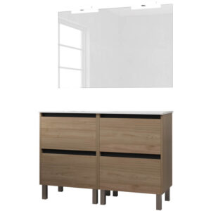 Ensemble de salle de bain meuble 120cm STAY TWO EDGE bois clair - Vasque - Miroir - Applique