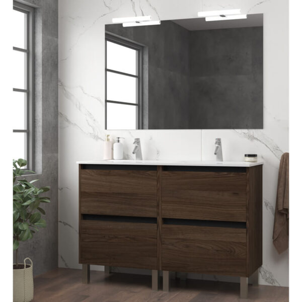 Meuble de salle de bain 120cm STAY TWO EDGE bois foncé - Vasque en céramique – Image 2