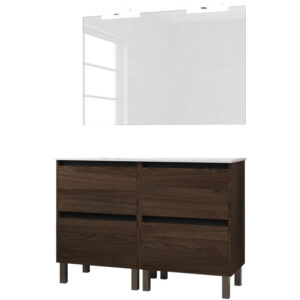 Ensemble de salle de bain meuble 120cm STAY TWO EDGE bois foncé - Vasque - Miroir - Applique