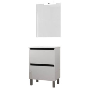 Ensemble de salle de bain meuble 60cm STAY TWO EDGE blanc brillant - Vasque - Miroir - Applique