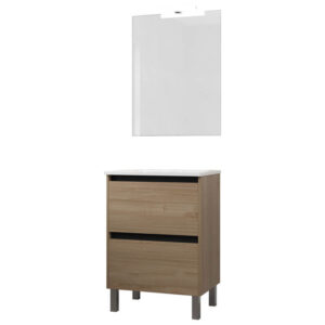 Ensemble de salle de bain meuble 60cm STAY TWO EDGE bois clair - Vasque - Miroir - Applique