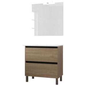 Ensemble de salle de bain meuble 80cm STAY TWO EDGE bois clair - Vasque - Miroir - Applique
