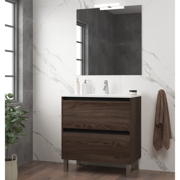 Meuble de salle de bain 80cm STAY TWO EDGE bois foncé - Vasque en céramique – Image 2