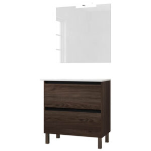Ensemble de salle de bain meuble 80cm STAY TWO EDGE bois foncé - Vasque - Miroir - Applique