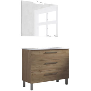 Ensemble de salle de bain meuble 100cm STAY THREE CLASSIC bois clair - Vasque - Miroir - Applique