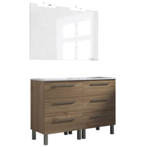 Ensemble de salle de bain meuble 120cm STAY THREE CLASSIC bois clair - Vasque - Miroir - Applique