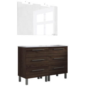 Ensemble de salle de bain meuble 120cm STAY THREE CLASSIC bois foncé - Vasque - Miroir - Applique