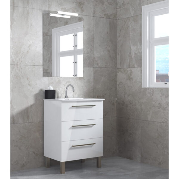 Meuble de salle de bain 60cm STAY THREE CLASSIC blanc brillant - Vasque en céramique – Image 2