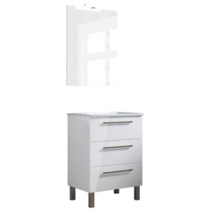 Ensemble de salle de bain meuble 60cm STAY THREE CLASSIC blanc brillant - Vasque - Miroir - Applique