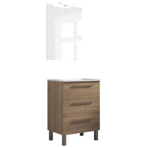 Ensemble de salle de bain meuble 60cm STAY THREE CLASSIC bois clair - Vasque - Miroir - Applique